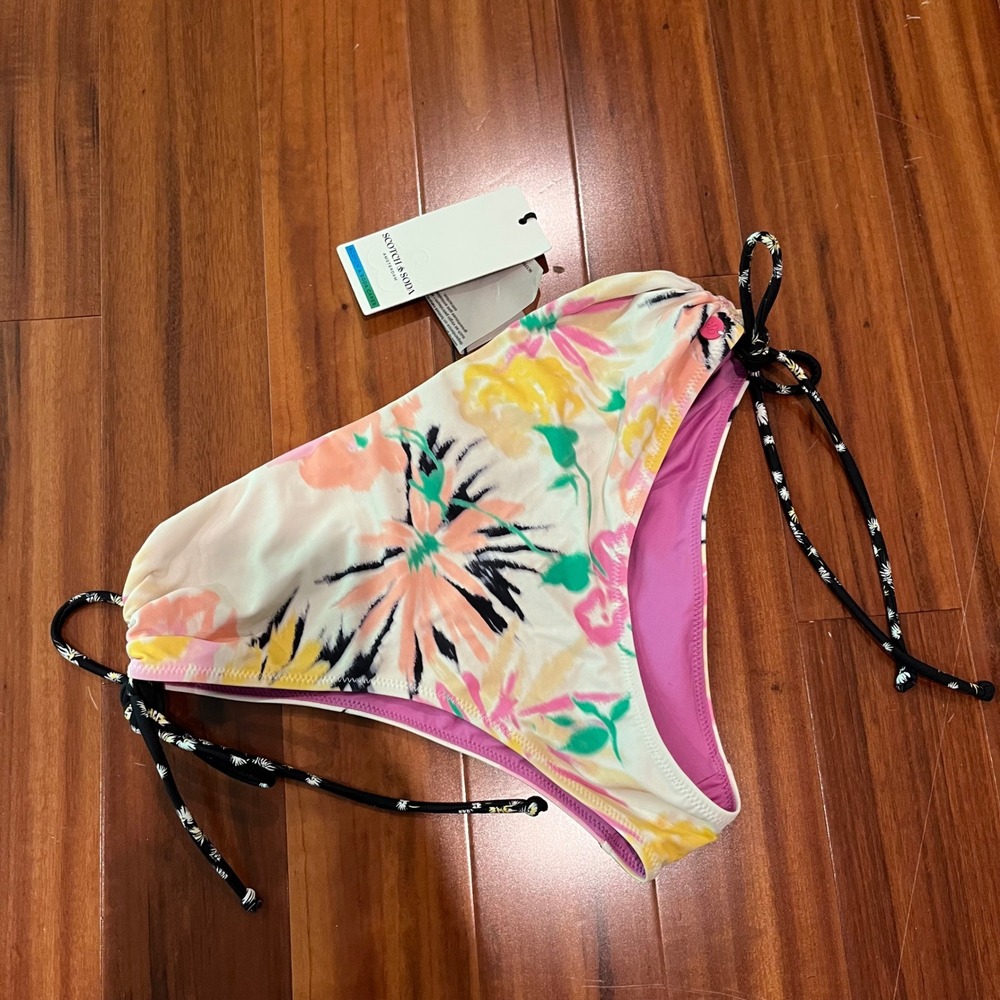 Scotch & Soda Bikini Bottom‎ Swim Floral Side Tie Cream Pink New Size Medium